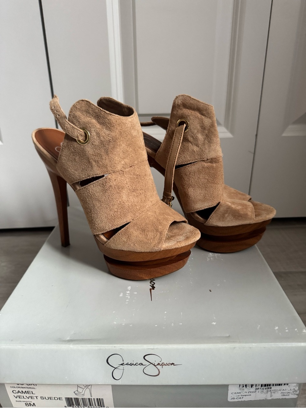 Jessica Simpson Camel Suede Platform Slingback Heels